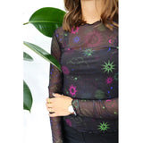 Liberté Liberté Damen Langarm-Mesh-Top 4086 Top night sky multicolor
