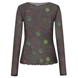 Liberté Liberté Damen Langarm-Mesh-Top 4086 Top night sky multicolor