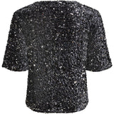 PIECES Damen Top PCKAM Restudsalg Magnet Black silver sequins