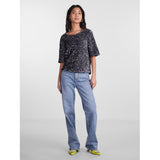 PIECES Damen Top PCKAM Restudsalg Magnet Black silver sequins