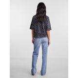 PIECES Damen Top PCKAM Restudsalg Magnet Black silver sequins