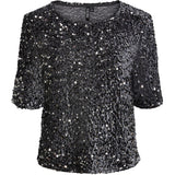 PIECES Damen Top PCKAM Restudsalg Magnet Black silver sequins