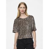 PIECES Damen Top PCKAM Restudsalg Morel Silver sequins