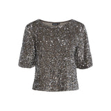 PIECES Damen Top PCKAM Restudsalg Morel Silver sequins