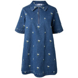 PIECES PIECES Damen Kleid PCFLORA Dress Medium Blue Denim WHITE FLOWER EMBROIDE